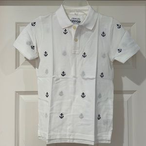 NWT J.Crew Crewcuts White Cotton Polo Navy Anchors Size 8